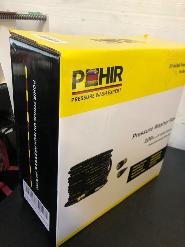 Photo 1 of POHIR Power Washer Hose 100FT 3/8'' High Tensile Wire Braided Car Wash Water Hose, with 2 Quick Connect Kits Compatible M22 14 mm, 1/4 Inch Hose for Pressure Washer, 4200 PSI