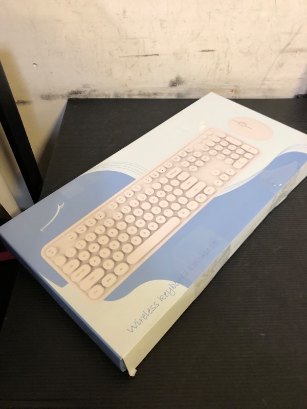 Photo 1 of Wireless Keyboard and Mouse Combo, Ergonomic Full Size Typewriter Retro Round Keycaps Keyboard, Compatible with Windows, PC, Perfer for Home and Office Keyboards?White?