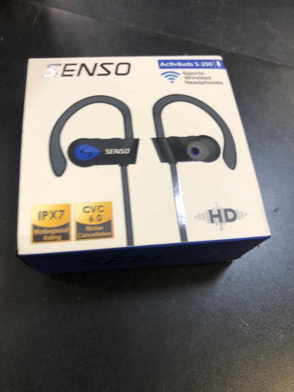 Photo 1 of Senso Bluetooth Headphones, Best Wireless Sports Earphones w/Mic IPX7 Waterproof HD Stereo Sweatproof Earbuds for Gym Running Workout 8 Hour Battery Noise Cancelling Headsets (Black Blue)