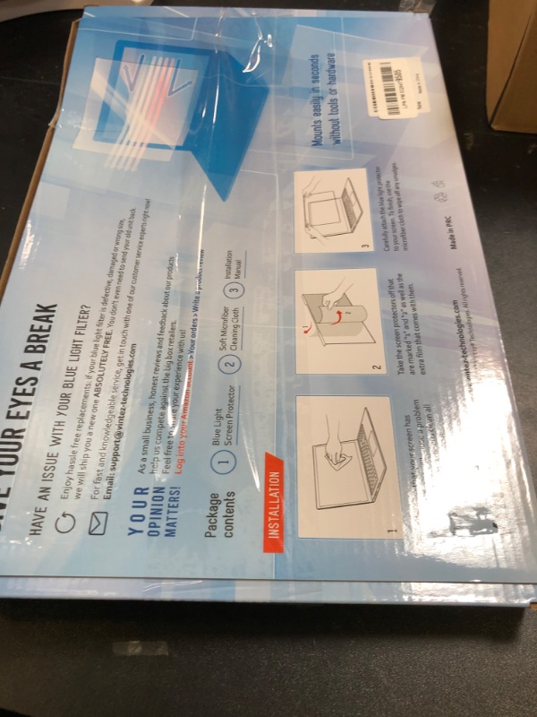 Photo 1 of VINTEZ Blue Light Screen Protector for 15.6 Inch Computer Monitor and Laptop – Anti-UV Blue Light Blocking Film for Desktop PC, Eye Protection Filter, 14.2" x 8.7", 1 Pack