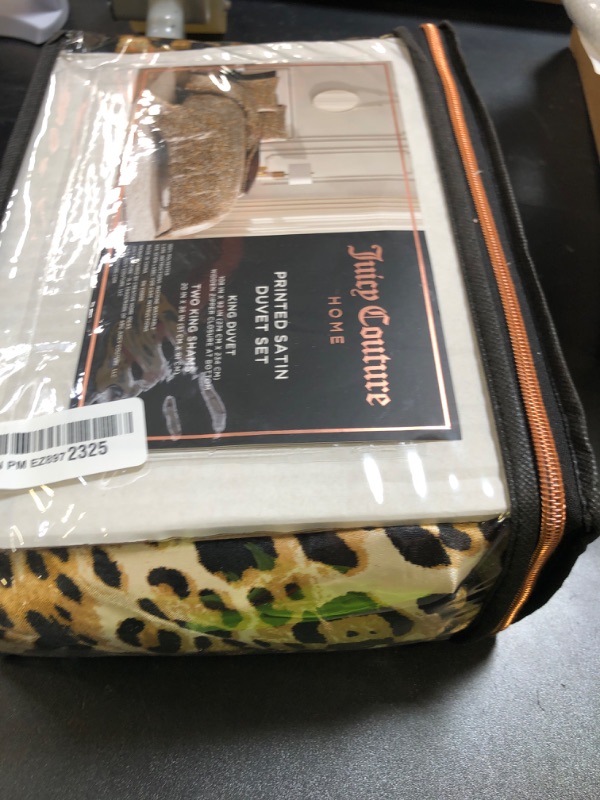 Photo 1 of Juicy Couture King Leopard Satin Duvet Cover Set - Cheetah Print 3-Piece Machine Washable Reversible Animal Print Bedding Duvet Cover and Sham Set