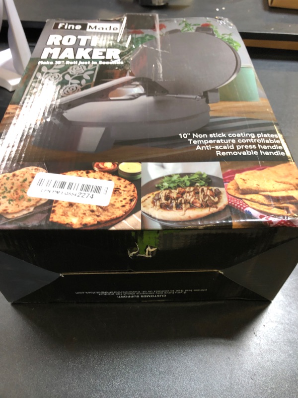 Photo 1 of FineMade Compact 10'' Roti Maker Machine, Electric Tortilla Press with Detachable Handle, Chapati Maker Machine, Burrito Maker, Prensa Para Tortillas, Tortillera, Black