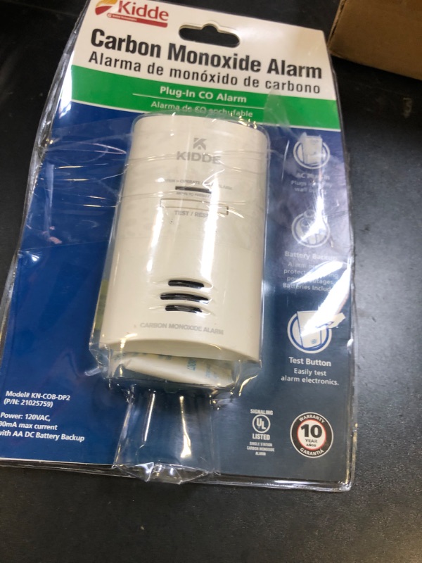 Photo 1 of Kidde Carbon Monoxide Detector, Plug In Wall with AA Battery Backup, Test-Hush Button