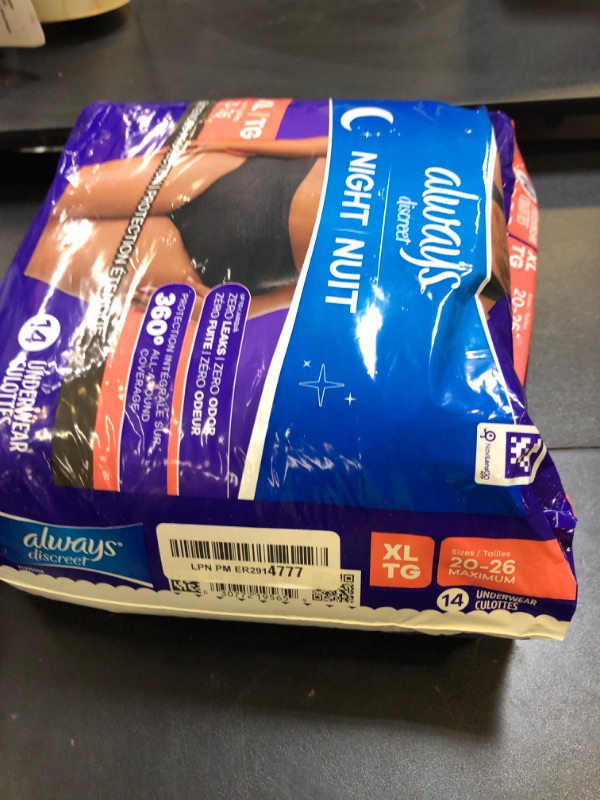 Photo 1 of Always Discreet Overnight Adult Incontinence & Postpartum Bladder Leak Underwear for Women, Disposable, XL, 14 Count
