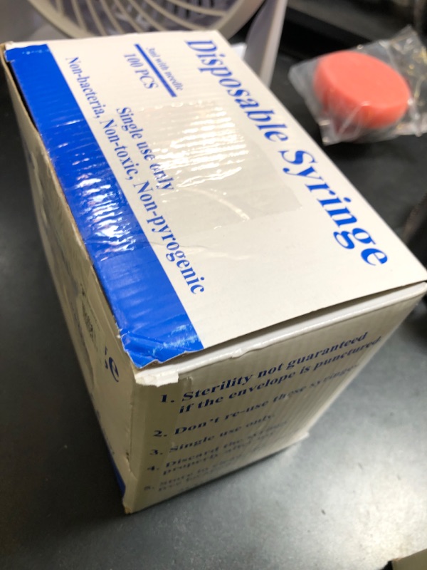 Photo 1 of 100 Pack 3ml 23Ga Plastic Syringe with Measurement for Scientific Labs, Industrial Dispensing Animal and Pet Supplies, Disposable Individually Wrapped (100, 3ml-23Ga)
