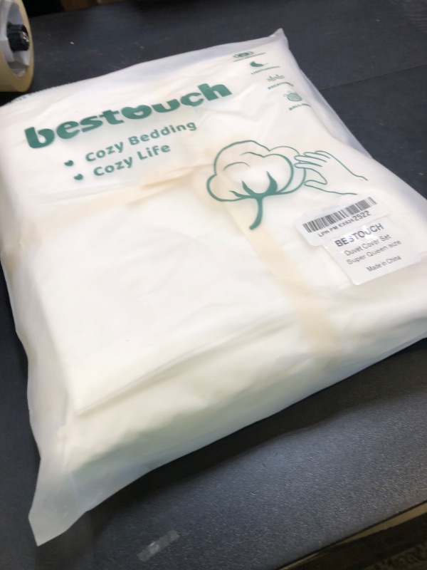 Photo 1 of BESTOUCH Duvet Cover Set 100% Washed Cotton Linen Feel Super Soft Comfortable Chic Lightweight 3 PCs Home Bedding Set Solid Off White Super Queen