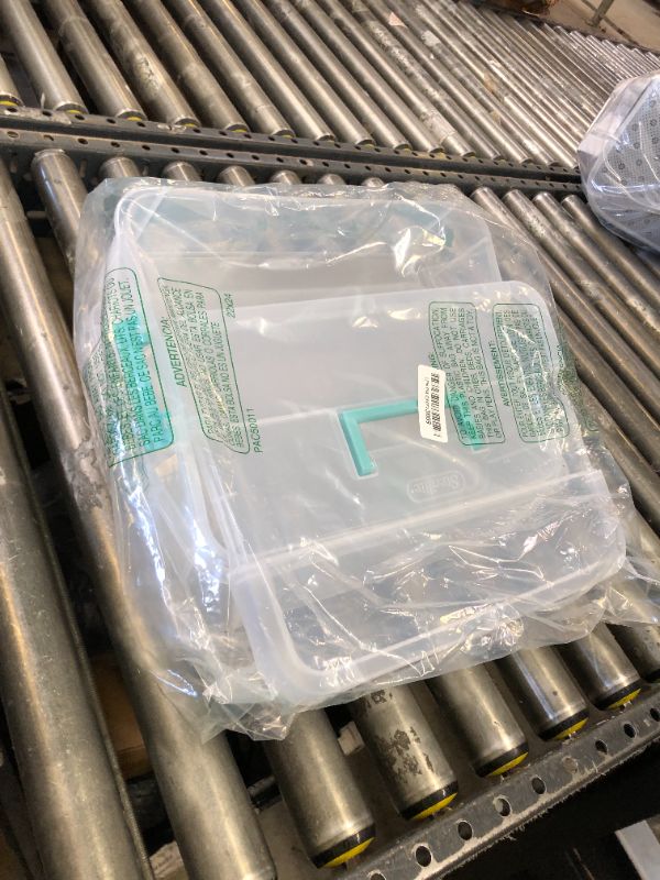 Photo 1 of Sterilite 1427CLR Stack & Carry - 2 Layer Box, Clear Lid & Blue Handle, See-through layers