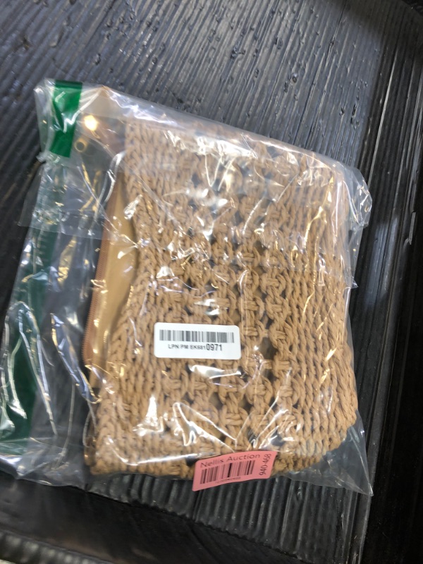 Photo 1 of Herald Small Handmade Straw Pocketbook Crossbody Bag for Women, Summer Chic Woven Handbag Shoulder Purse with Chain (Hollow Out Coffee)