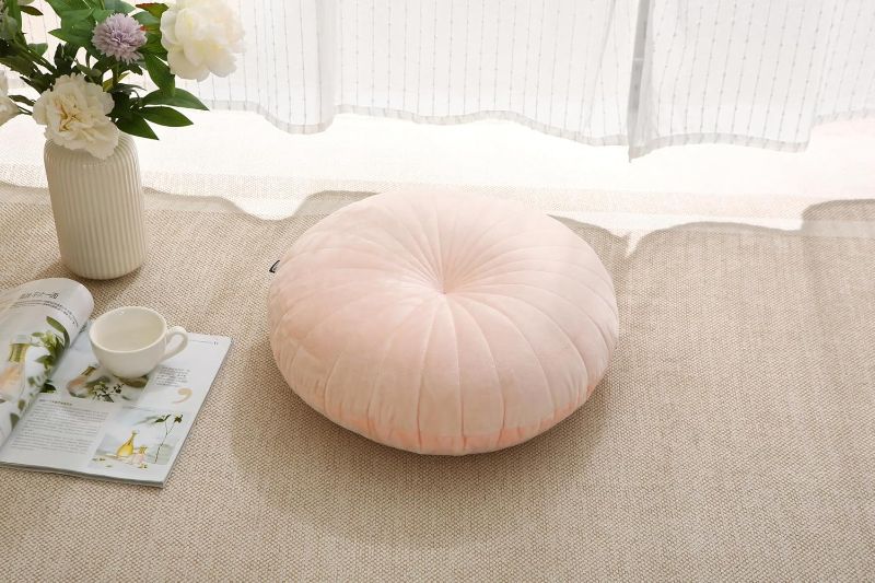 Photo 1 of Floor Pillow Meditation Cushion Round Large Floor Pillows Seating for Adults, Velvet Thick Floor Cushions for Yoga Living Room Balcony Outdoor Tatami 18inches?Pink?