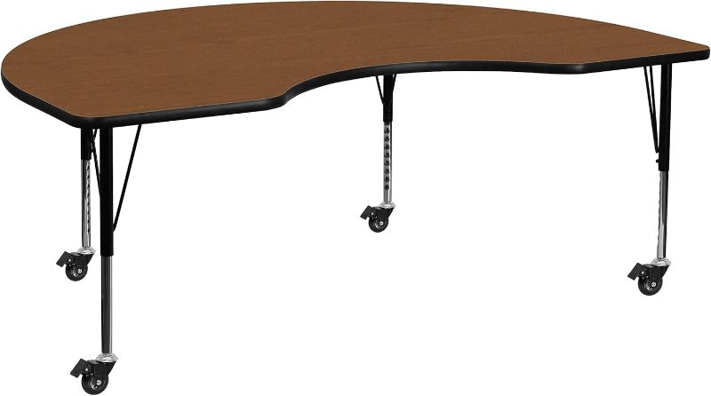Photo 1 of Flash Furniture Wren Mobile 48''W x 72''L Kidney Oak HP Laminate Activity Table - Height Adjustable Short Legs