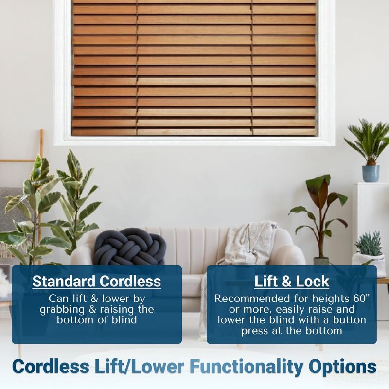 Photo 1 of TailorView Customizable Wood Horizontal Cordless Window Blinds - 2 Inch Slats - Golden Oak, Outside or Inside Mount.
