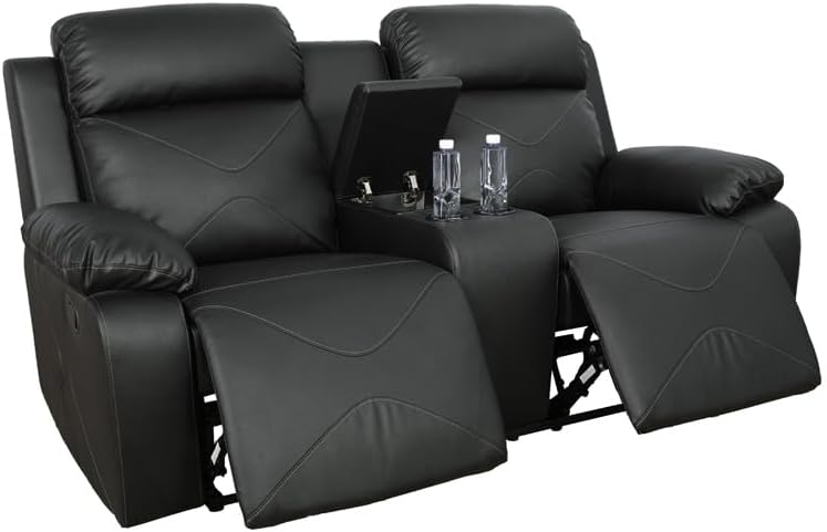 Photo 1 of Ball & Cast Power PU Leather Living Room Loveseat with Storage Bucket and Cup-Holder,2 Seats Home Theater Sectional Couch w/USB & Backrest Tilts Backcan Reach 110-115°,Black