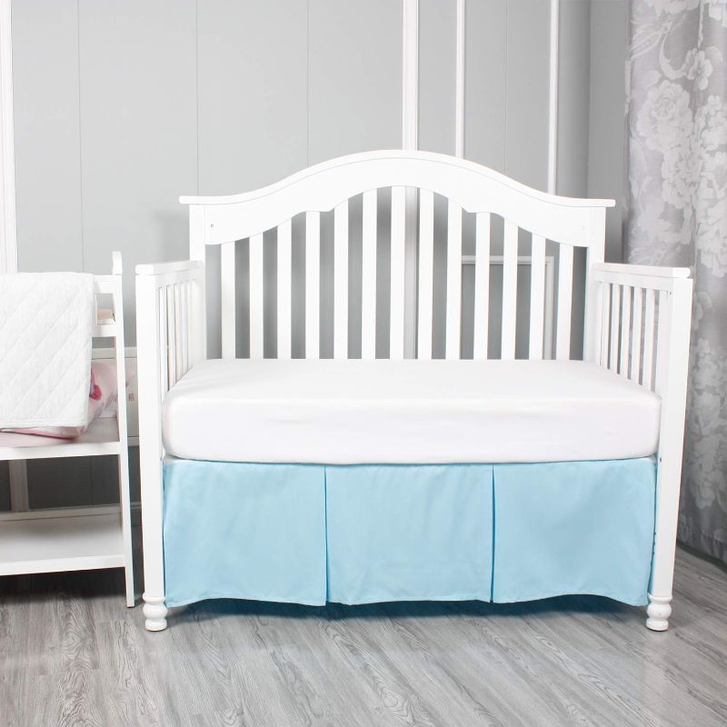 Photo 1 of Belsden Blue Crib Skirt with Durable Woven Platform, Both Long Sides Pleated, Split Corners Dust Ruffle for Easy Placement Inside of Standard Crib Bed