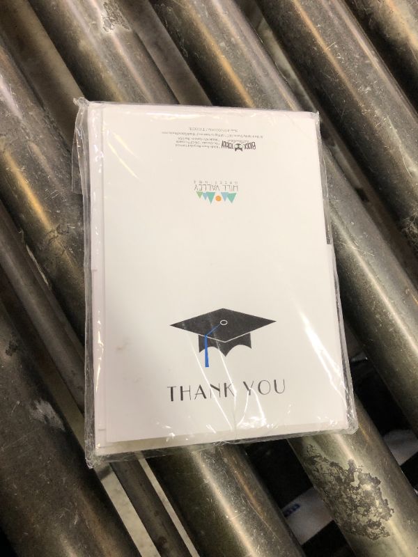 Photo 1 of Black Tabby Studio Graduation Cap with Colored Tassel Thank You Cards - 24 Cards & Envelopes (Blue)