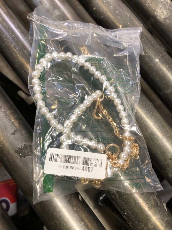 Photo 1 of Model Worker 23.6" Imitation Pearl Chain Purse Strap Replacement Handbag Shoulder Bag Clutches Chain Strap with Metal Buckles (Gold)
