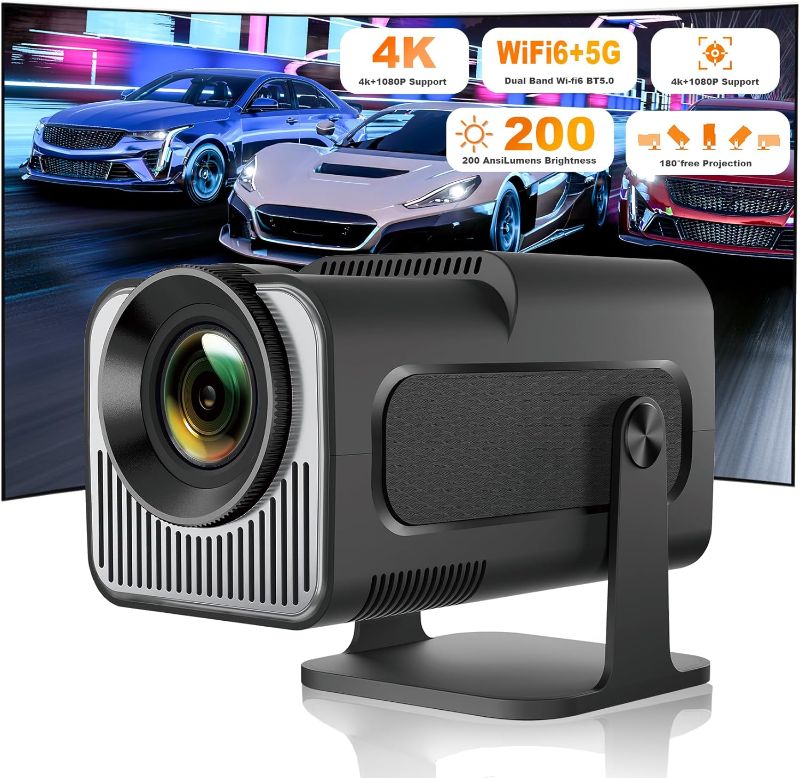 Photo 1 of Ear&Ear Mini Projector, HY320 Portable Projector, Support 4K 1080P with Dual-Band WIFI6 5G Wireless 5.0 Bluetooth Android 11, 180° Rotatable, Auto.