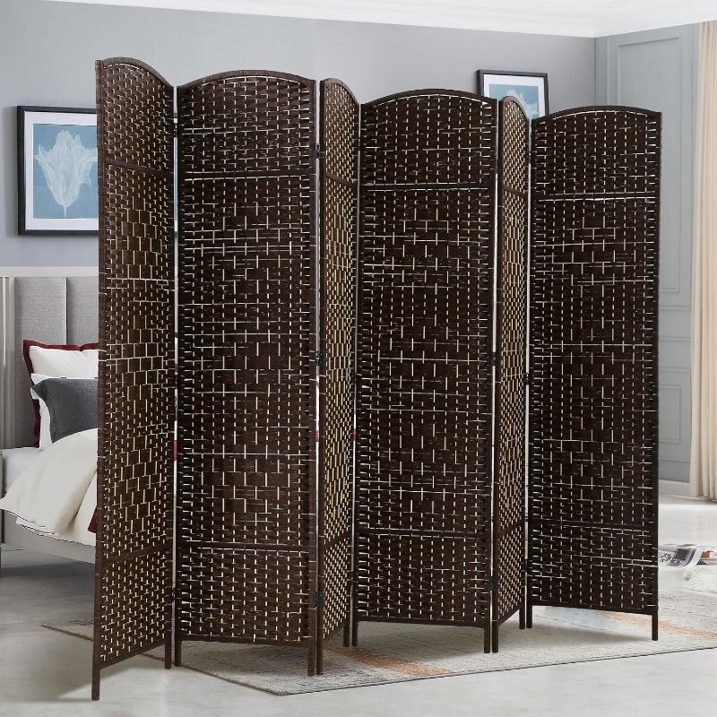 Photo 1 of Room Divider 6 Panel Folding Privacy Divider 6 Ft Indoor Wall Divider Portable Partition Wood Screen , Brown