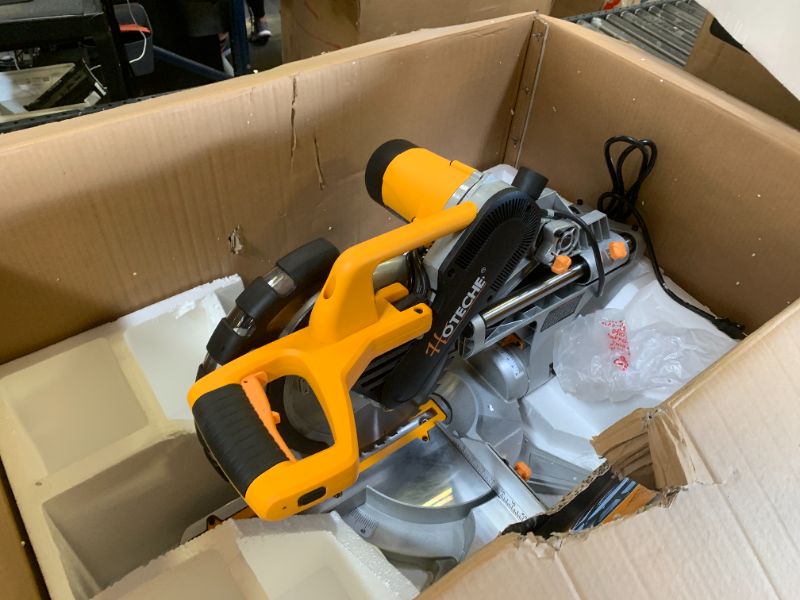 Photo 1 of Hoteche 10-Inch Miter Saw 15A Sliding Compound Single Bevel Chop Saw with Laser Guide and TCT Saw Blade for Wood and Metal Working