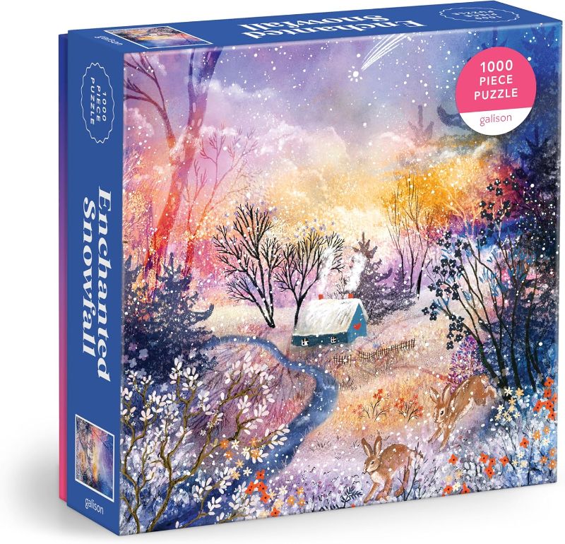Photo 1 of Galison Enchanted Snowfall – 1000 Piece Foil Jigsaw Puzzle Featuring A Beautiful Snowy Winter Landscape Under The Starry Sky