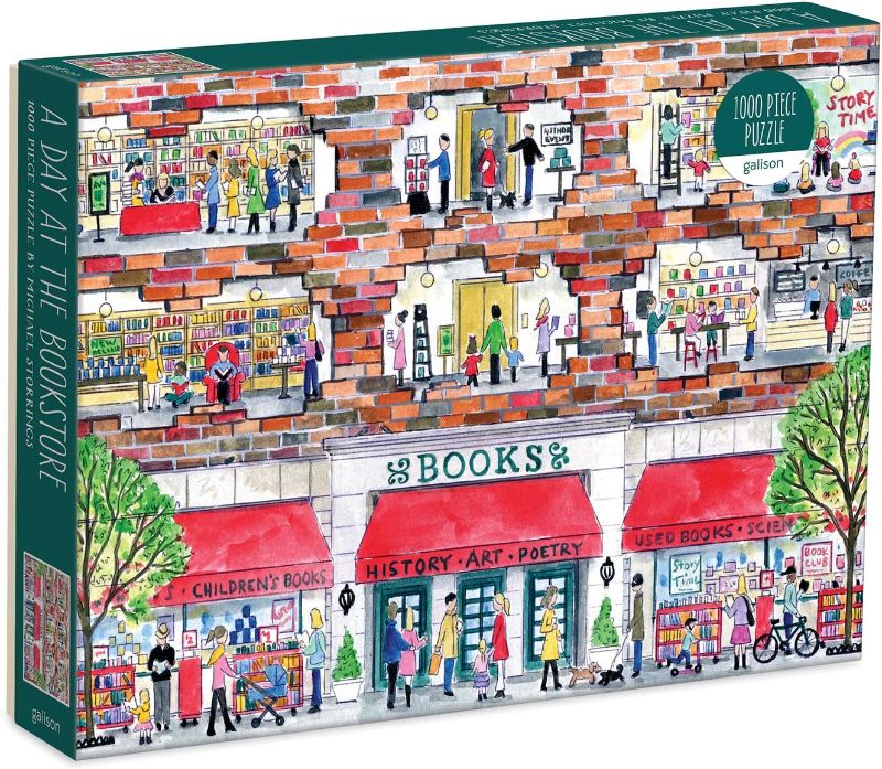Photo 1 of Galison Michael Storrings A Day at The Bookstore 1000 Piece Puzzle from Galison - Beautifully Illustrated Jigsaw Puzzle of a Local Bookstore, 27" x 20" Fun & Challenging, Unique Gift Idea
