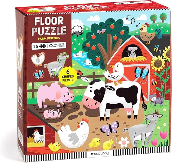 Photo 1 of Mudpuppy Farm Friends – 25 Piece Floor Puzzle with 6 Barnyard Animal Shaped Pieces Featuring an Adorable Illustration of A Farm
