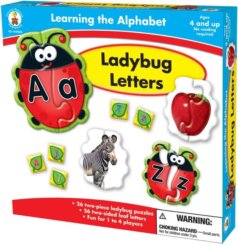 Photo 1 of Carson Dellosa Lady Bug Letters Game, 26 2-Sided Ladybugs and Leaves Alphabet Puzzle, abc Kindergarten and Preschool Learning Activities for Toddlers Ages 4+
