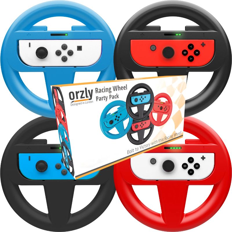 Photo 1 of Nintendo Switch Steering Wheels - Pack of 4 (2x Black, 2x Neon) by Orzly