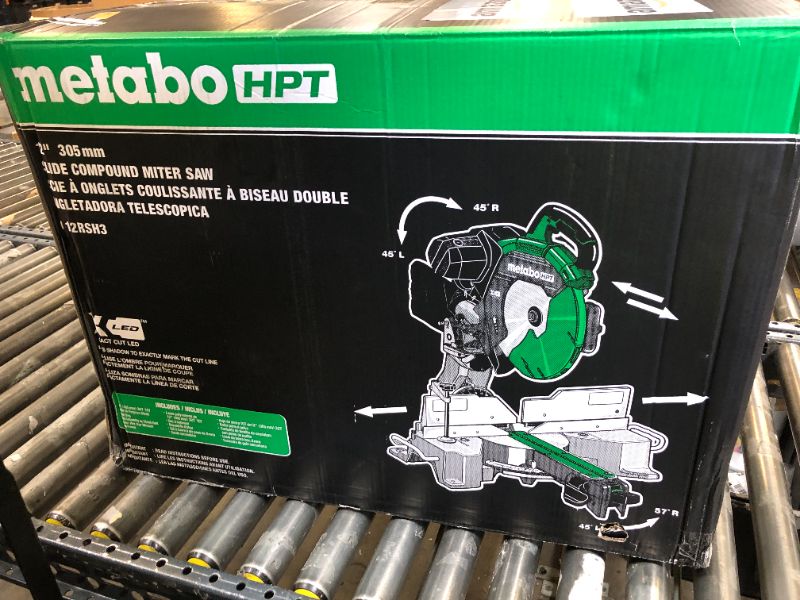Photo 1 of Metabo HPT 12-Inch Dual Bevel Sliding Miter Saw, 4000 RPM No-Load Speed, 45° Left and Right Bevel Range, Precision Miter Angles, 9 Detent Stops, Xact Cut Shadow Line, C12RSH3