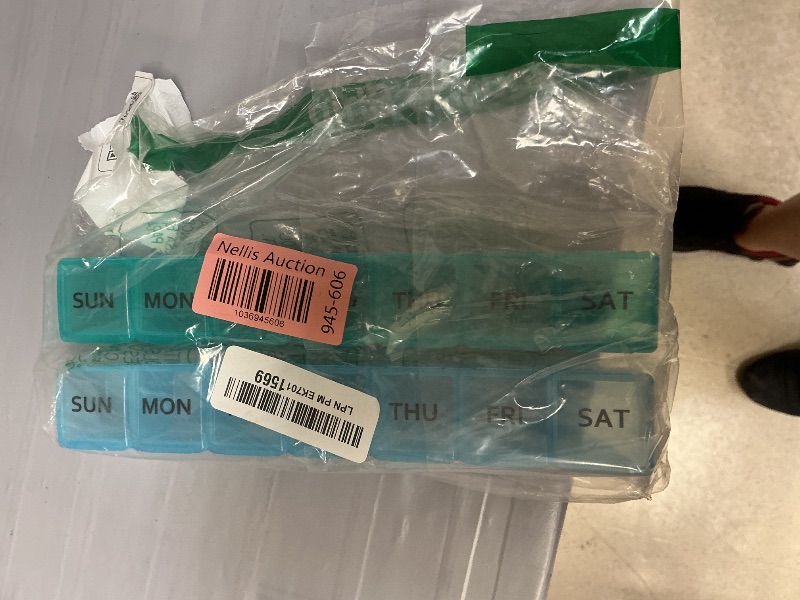 Photo 1 of 2 Pack Weekly Pill Organizer, Large 7 Day Pill Case, Daily Vitamin Case Medicine Box, AM/PM Pill Containers for Medicine Supplements Fish Oil (Blue & Green)