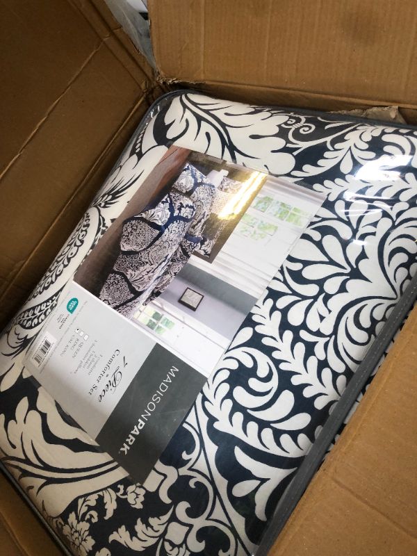 Photo 1 of Madison Park Vienna Sateen Cotton Comforter Set, Breathable, Soft Cover, Trendy, All Season Down Alternative Cozy Bedding with Matching Shams, California King, Indigo 7 Piece