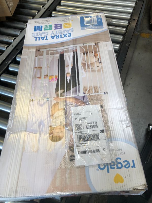Photo 1 of Regalo Easy Step 36" Extra Tall Walk Thru Baby Gate, Includes 4-Inch Extension Kit, 4 Pack of Pressure Mount Kit and 4 Pack Wall Cups and Mounting Kit, White