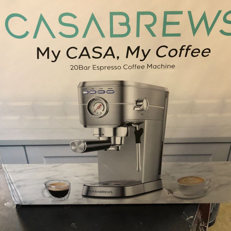 Photo 1 of CASABREWS CM5418 Espresso Machine 20 Bar, Compact Espresso Maker with Steam Milk Frother, Stainless Steel Coffee Machine with 34oz Removable Water Tank for Cappuccino, Latte, Silver