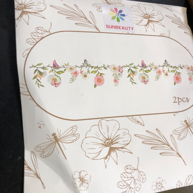 Photo 1 of SUNBEAUTY Garden Party Flower Banner Reusable Wildflower Garland for Enchanted Garden Woodland Tropical Theme Wedding Baby Shower Birthday Tea Supplies Girl Decorations - 2 Pcs