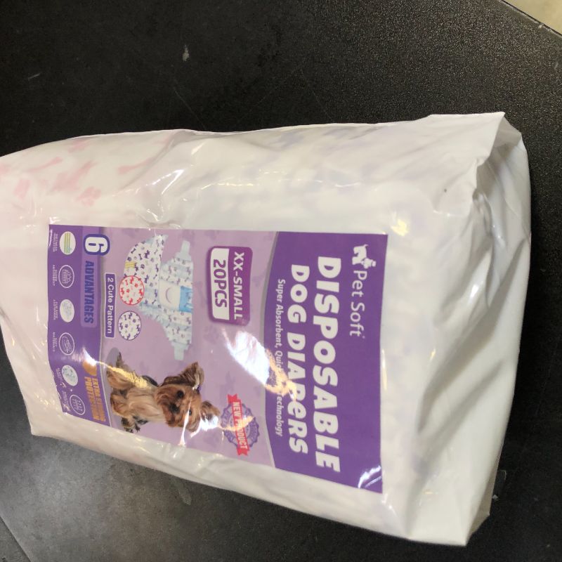 Photo 1 of Pet Soft Female Dog Diapers - Disposable Doggie Diapers with Wetness Indicator, Puppy & Cat Diapers Super Absorbent, Fit for Female Dog in Heat or Incontinence, 20pcs (XXS, Mixed)