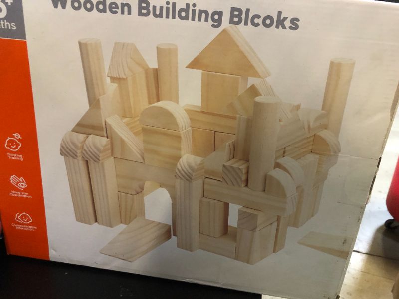 Photo 1 of Large Wooden Building Blocks Set - Educational Preschool Learning Toys with Wooden Storage Box, Toddler Blocks Building and Stacking Toys for 3+ Year Old Boy and Girl Gifts