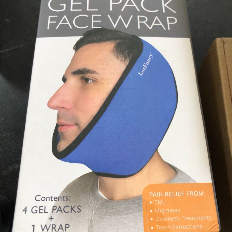 Photo 1 of LotFancy Face Ice Pack Wrap for TMJ, Wisdom Teeth, with 4 Reusable Hot Cold Therapy Gel Packs, Pain Relief for Head, Oral and Facial Surgery, Dental Implants, Blue