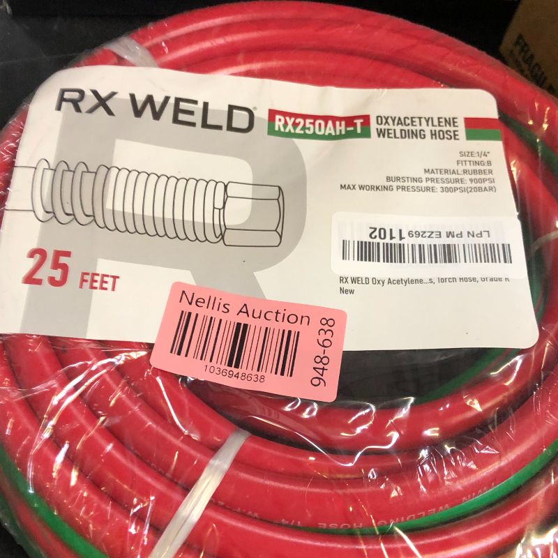 Photo 1 of RX WELD Oxy Acetylene Hose, Torch Hose 1/4-Inch × 25 Feet with 9/16"-18 B Fittings, Torch Hose, Grade R