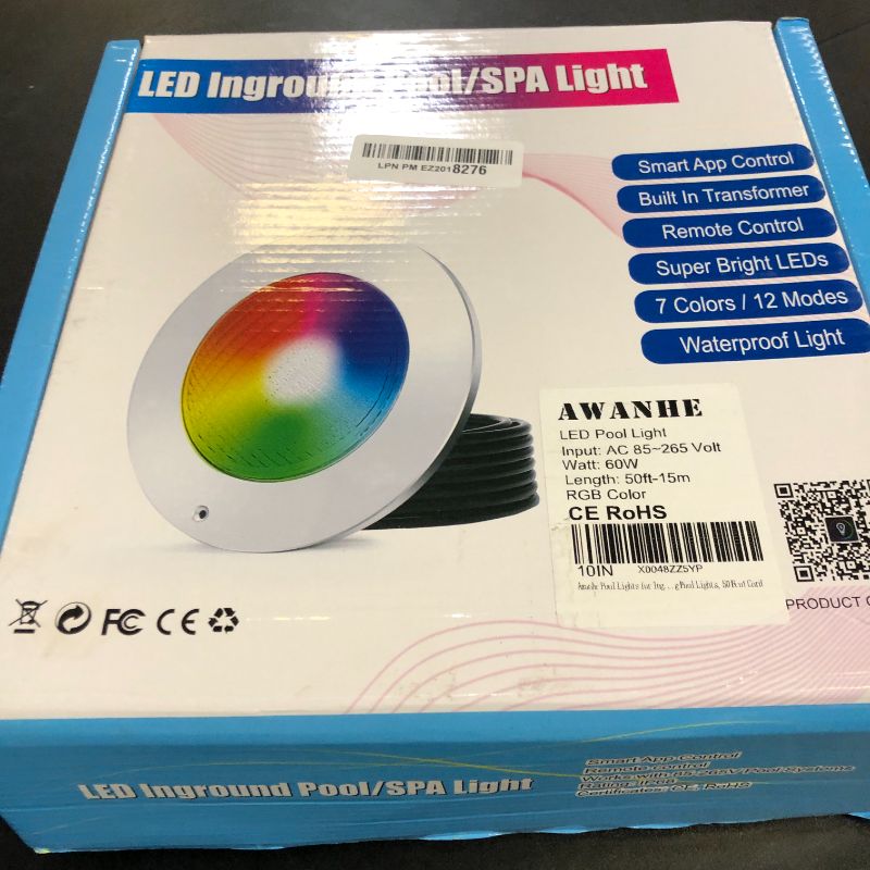 Photo 1 of Awanhe Pool Lights for Inground Pool, 60W 10 Inch LED Inground Pool Light with Controller, Remote and APP Control for Wet Niche, Color Changing Underwater Swimming Pool Lights with 50 Foot Cord