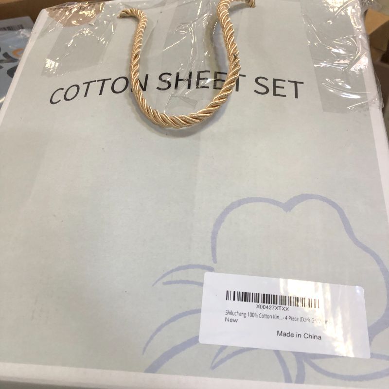 Photo 1 of Shilucheng 100% Cotton King Size Sheets Set - 600 Thread Count?Luxury Egyptian Cotton Bed Sheets?5-Star Hotel Quality Sheets, Breathable & Cooling, 16 Inch Deep Pocket - 4 Piece (Dark Grey, King)