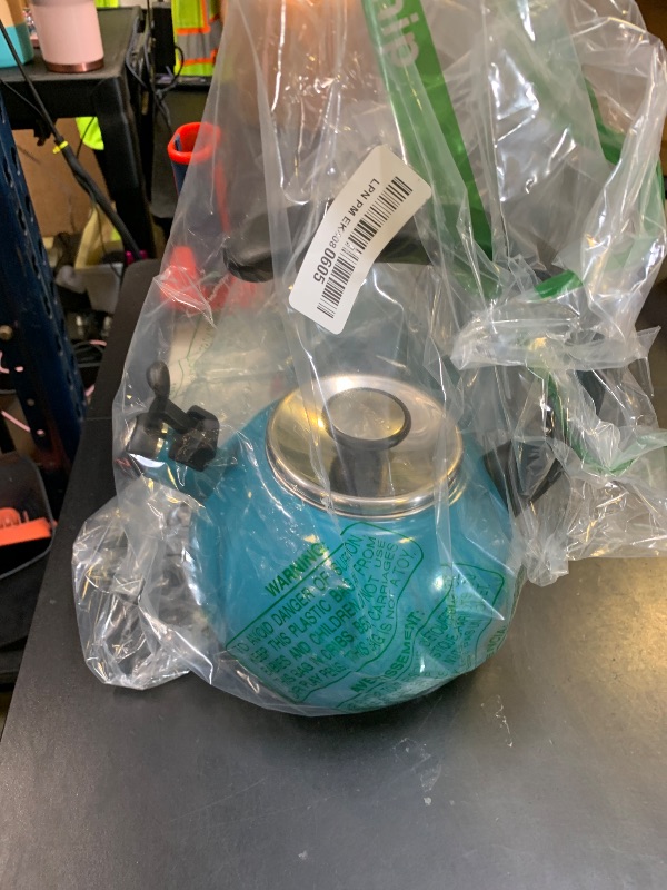 Photo 1 of Circulon Enamel on Steel Whistling Teakettle/Teapot With Flip-Up Spout, 2 Quart - Turquoise Blue