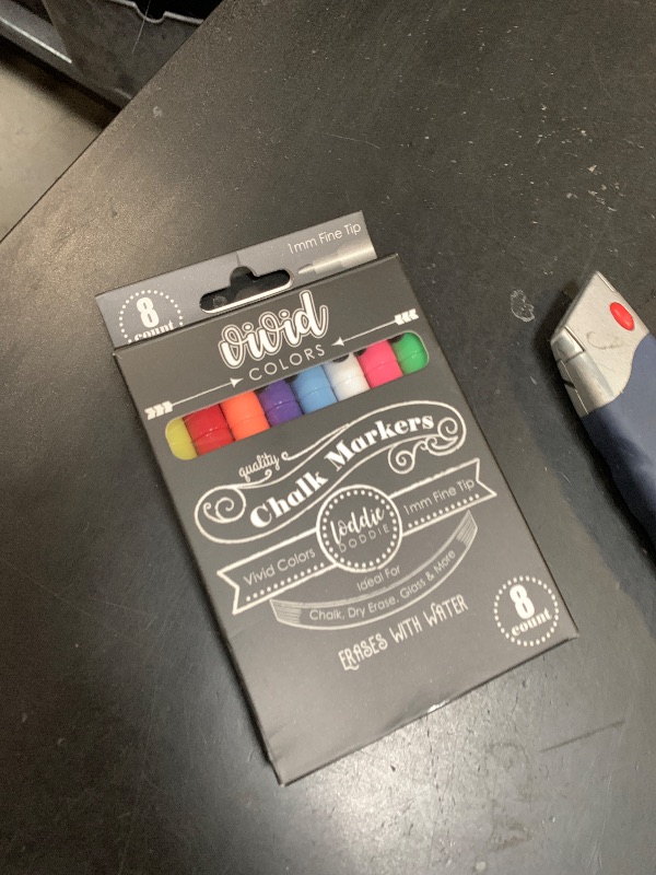 Photo 1 of Loddie Doddie Fine Tip Liquid Chalk Markers - Pack of 8 1mm Neon Colors - Erasable Low-Odor Dry Erase Chalk Markers for Chalkboard, Blackboard & Glass