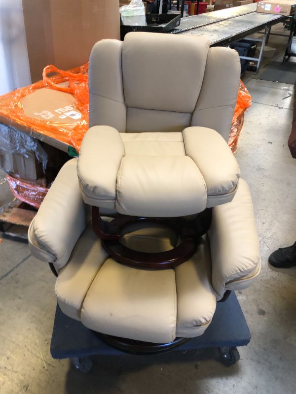 Photo 1 of JC Home Argus Swivel Recliner with Ottoman, PU Leather & Wood Base Reclining Chair with Footrest, Ultra-Plush Double Foam for Living Room, Bedroom and Office