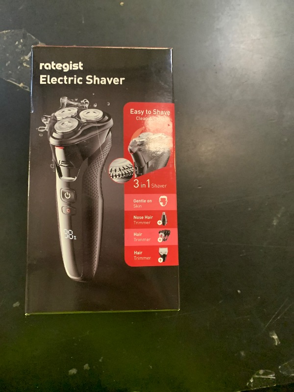 Photo 1 of rategist Cordless Electric Razor for Men: 3-in-1 Shaver for Beard/Nose/Sideburns - IPX7 Waterproof Travel Kit - Turbo Speed & Precision Blades, Texture Black