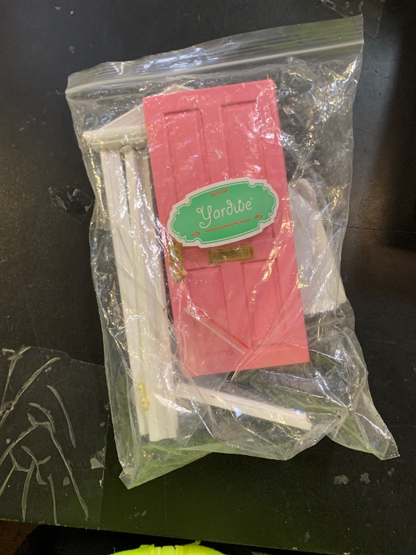 Photo 1 of Yardwe Mini Wooden Fairy Door with Spire Design, 1:12 Scale Dollhouse Accessories for Decoration, Pink Door with Key for Christmas, Birthday, Wedding, and Fairy Party