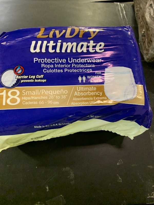Photo 1 of LivDry Ultimate Adult Incontinence Underwear, High Absorbency, Leak Cuff Protection, Small, 18-Pack