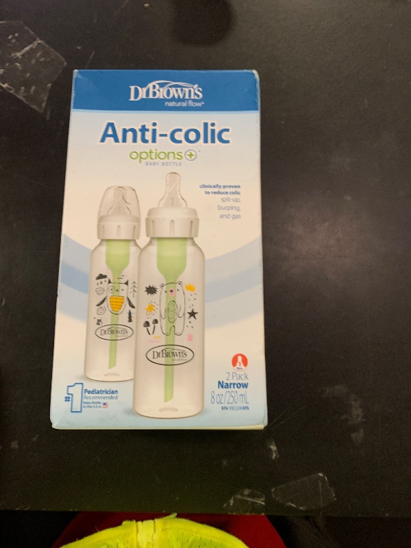Photo 1 of Dr. Brown's Natural Flow Anti-Colic Options+ Narrow Baby Bottle, Bear & Owl, 8 oz/250 mL, with Level 1 Slow Flow Nipple, BPA Free, 0m+, 2-Pack