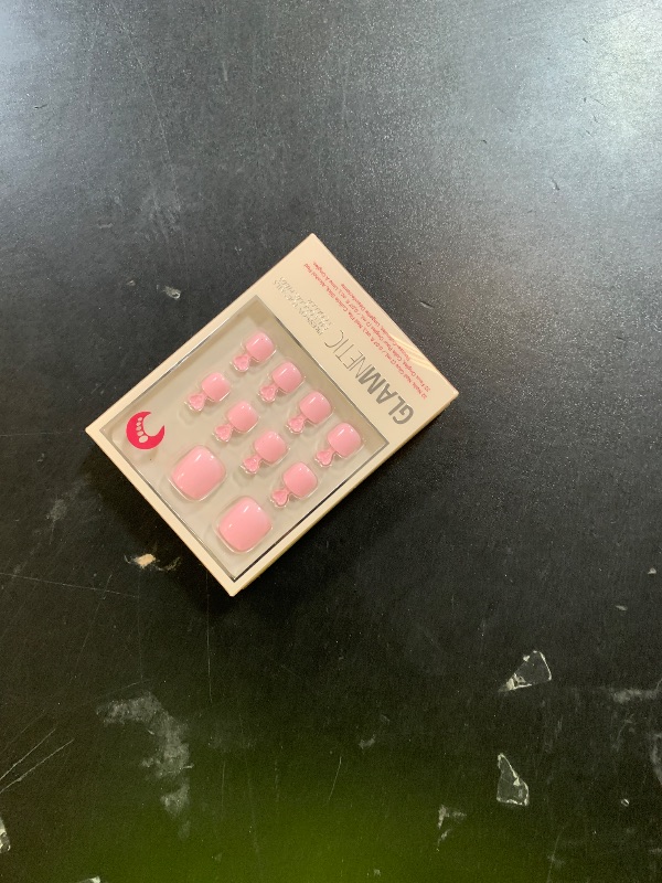 Photo 1 of Glamnetic Press On Toenails - Think Pink | Solid Opaque Pale Pink Fake Toe Nails with a Glossy Finish | 16 Sizes - 32 Toe Nail Kit with Glue