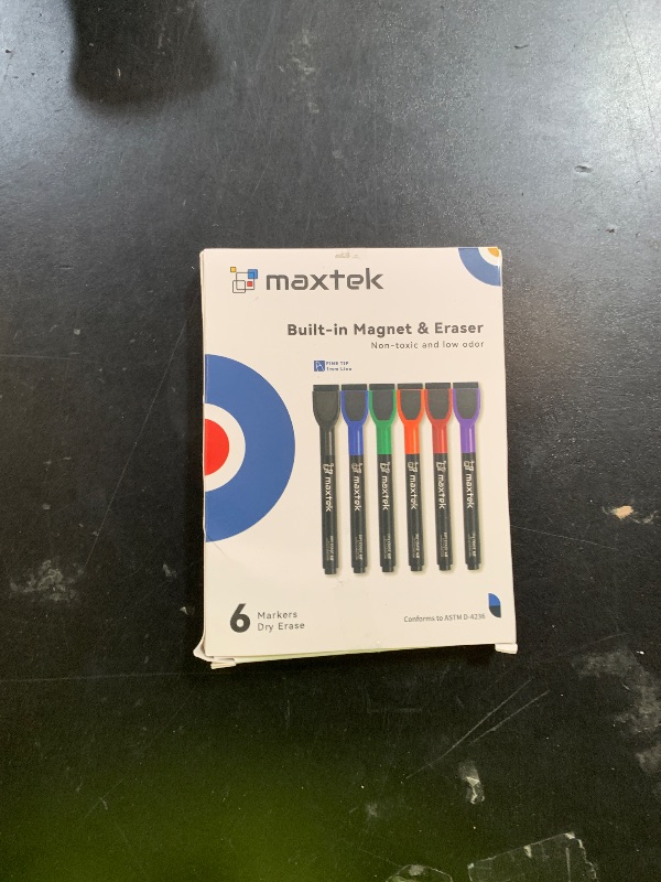 Photo 1 of maxtek Dry Erase Markers - 6 Count Colorful Magnetic Dry Erase Markers Fine Tip with Eraser, Low Odor Whiteboard Markers for Calendar Boards