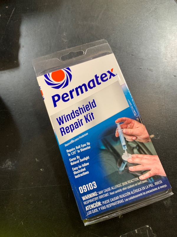 Photo 1 of Permatex 09103 Automotive Windshield Repair Kit For Chipped And Cracked Windshields. Permanent Air-Tight Repairs, With Repair Syringe & Plunger, 9-piece Kit