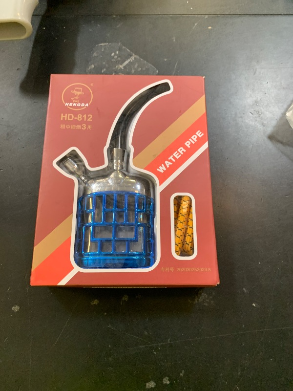 Photo 1 of Blue Portable Hookah Set For Car - Blue & Silver Mini Hooka - Small Hookah Set For Travel - Personal Hookah To Go